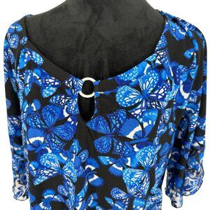 Adrienne Vittadini Butterfly Tunic‎ Top Womens Size 2x Stretch Bell Sleeve Fairy